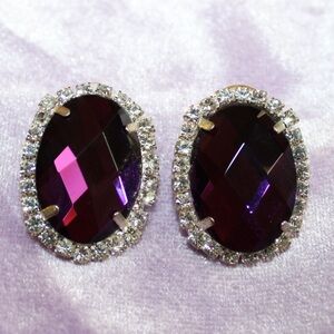 Vintage purple rhinestone bling earrings for pierced ears